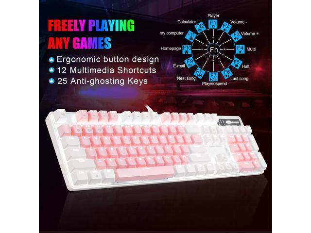 MageGee Mechanical Gaming Keyboard, New Upgraded Blue Switch 104 Keys White Backlit Keyboards, USB Wired Mechanical Computer Keyboard for Laptop,...