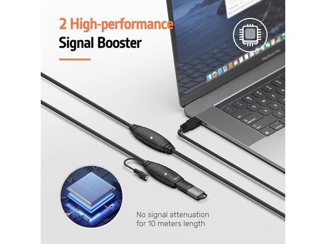 A Active USB Extension Cable 32FT, USB 3.0 Extension Cable Male to Female Long 10M, USB Extender Cord with Two Signal Boosters for Oculus VR, Xbox.