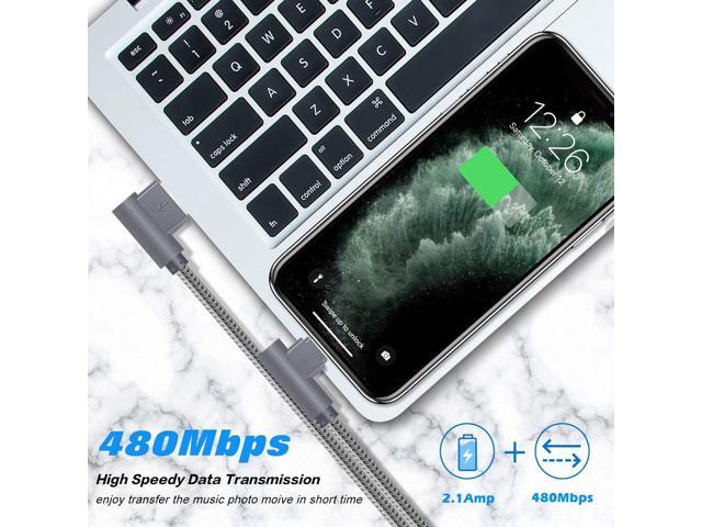 MFi Certified Lightning iPhone Charger Cord 90 Degree Fast Data Cable Nylon Braided Compatible with iPhone Xs Max/XS/XR/7/7Plus/X/8/8Plus/6S/6S...