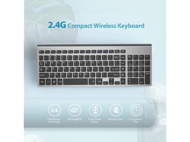 JOYACCESS Wireless Keyboard Mouse Combo, 2.4G Compact and Ultra Slim Wireless Keyboard and Mouse for Windows, Computer, Desktop, PC, Laptop (Grey)