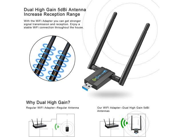 Wireless USB WiFi Adapter for PC: 1300Mbps WiFi USB, 802.11AC WiFi Adapter for Desktop PC, Dual Band WiFi Dongle Wireless Adapter for...