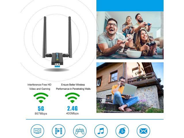 Wireless USB WiFi Adapter for PC: 1300Mbps WiFi USB, 802.11AC WiFi Adapter for Desktop PC, Dual Band WiFi Dongle Wireless Adapter for...