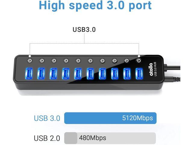 Powered USB 3.0 Hub, 10 Ports USB Data Hub Splitter with Individual ON/Off Switches and 12V/2.5A Power Adapter USB Extension for Mouse, Keyboard,...