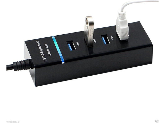 USB Hub 3.0 USB Port Splitter,4 Port High Speed USB Data Hub with LED Indicator for Laptop, PC, Computer, Mobile HDD, Keyboard,Mouse and More - Black