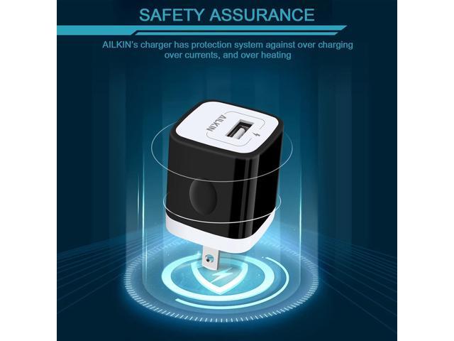 AILKIN USB Charger Wall Plug, 5Pack-1Port Fast Charging Outlet AC Power Adapter Block Cube Box Brick for Apple iPhone, Samsung Galaxy, Android or...