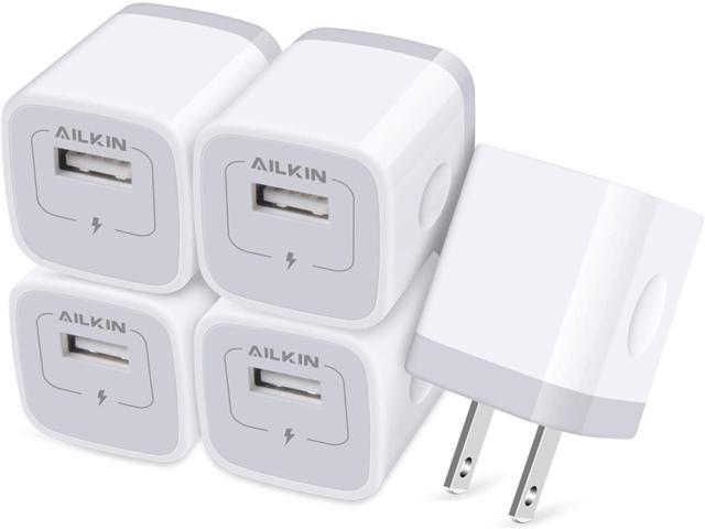AILKIN USB Charger Wall Plug, [5Pack-1Port] Fast Charging Outlet AC Power Adapter Block Cube for iPhone, iPad, Samsung, Camera, Android or Type C...