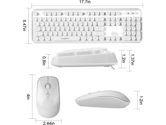 White Retro Typewriter Keyboard and Mouse Wireless Combo, Cute Wireless Keyboard with Retro Round Keycaps,2.4Ghz Full Szie Creamy Clicky &...