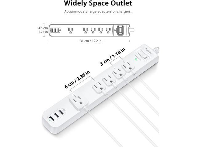2 Pack Power Strip Surge Protector - 5 Widely Spaced Outlets 3 USB Charging Ports, 1875W/15A with 5Ft Braided Extension Cord, Flat Plug, Overload...