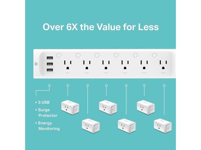 Kasa Smart Plug Power Strip HS300, Surge Protector with 6 Individually Controlled Smart Outlets and 3 USB Ports, Works with Alexa & Google Home, No...
