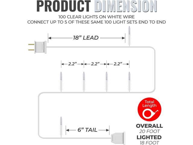 612 Vermont 100 Clear Christmas Lights on White Wire, UL Approved for Indoor/Outdoor Use, 18 Foot of Lighted Length, 20 Foot of Total Length