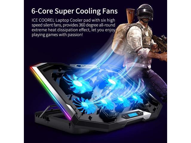 ICE COOREL Gaming Laptop Cooling Pad 15-17.3 Inch with 6 Cooling Fans, Cooling Stand with 6 Height Adjustable, Laptop Cooler with RGB Light, LCD...