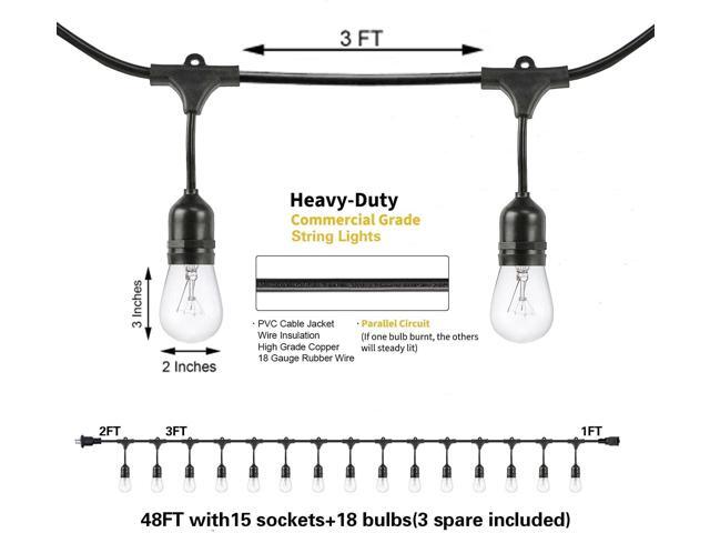 SUNTHIN 2 Pack 48FT Outdoor String Lights,Hanging Incandescent String Lights Commercial Grade Waterproof Patio Light Outside with Dimmable...