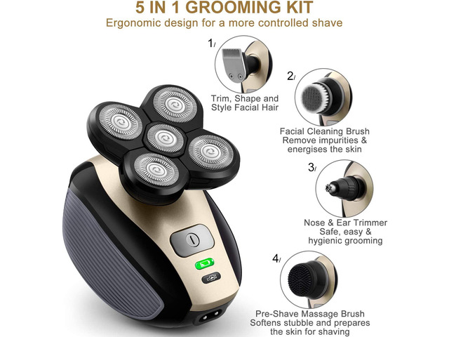 Telfun 5-in-1 Electric Razor for Men, Wet & Dry Rechargeable Rotary Shavers, 5D Floating 5 Head Cordless Grooming Kit with Beard, Nose, Ear, Body...