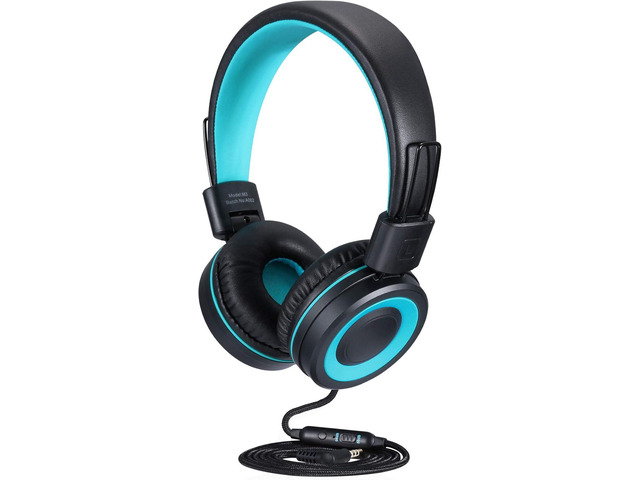 POWMEE M3 Kids Headphones with Microphone Lightweight Foldable Adjustable Stereo Bass On-Ear Headphones with 1.3 M Tangle-Free Cord for smartphons...