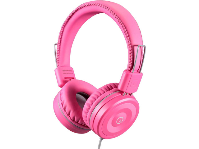 noot products K22 Kids Headphones Wired 3.5mm Jack, Foldable, Flamingo Pink Stereo Tangle-Free 5ft Long cord, Plug-in, On-Ear Headset for...