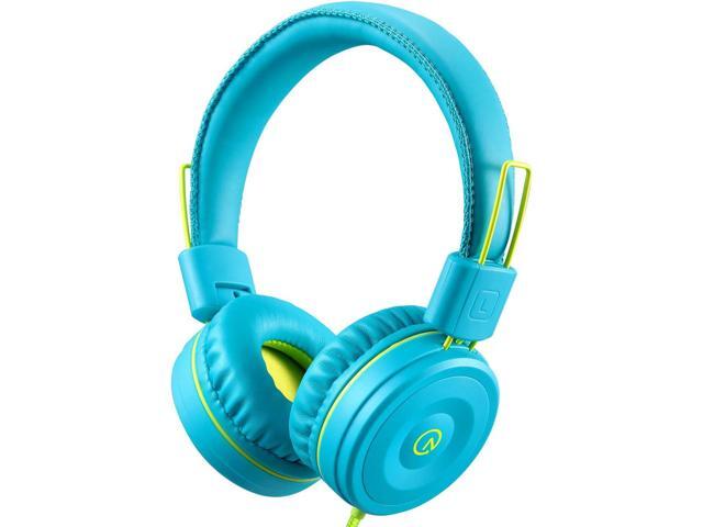 noot products K22 Kids Headphones Wired 3.5mm Jack, Foldable, Teal/Lime Stereo Tangle-Free 5ft Long cord, Plug-in, On-Ear Headset for Children,...