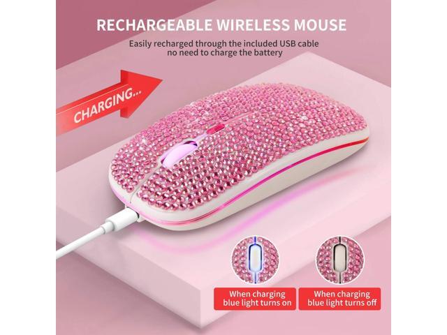 HXMJ Bling Dazzling Rechargeable 2.4GHz+5.2 Bluetooth Wireless Mouse Covered with Crystal Diamond Rhinestone,RGB Backlit,Great Gift idea for Her...