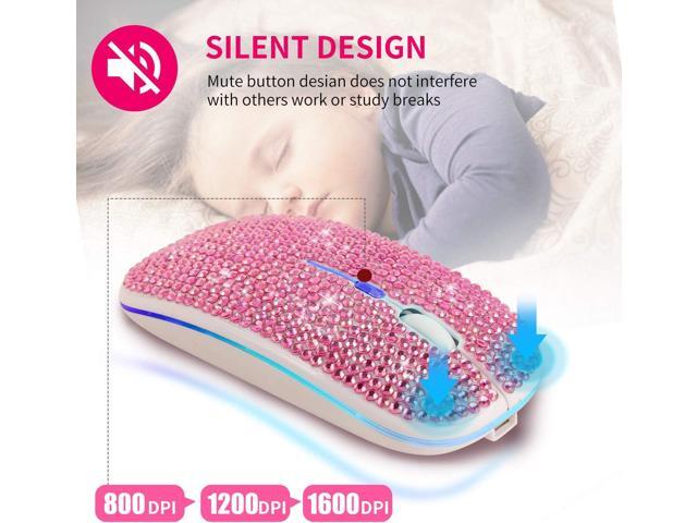 HXMJ Bling Dazzling Rechargeable 2.4GHz+5.2 Bluetooth Wireless Mouse Covered with Crystal Diamond Rhinestone,RGB Backlit,Great Gift idea for Her...