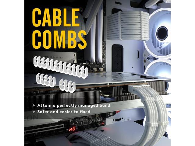 EZDIY-FAB PSU Cable Extension kit Sleeved Cable Custom Power Supply Sleeved Extension 16 AWG 24-PIN 8-PIN 6-PIN 4+4-PIN with White Combs-White...