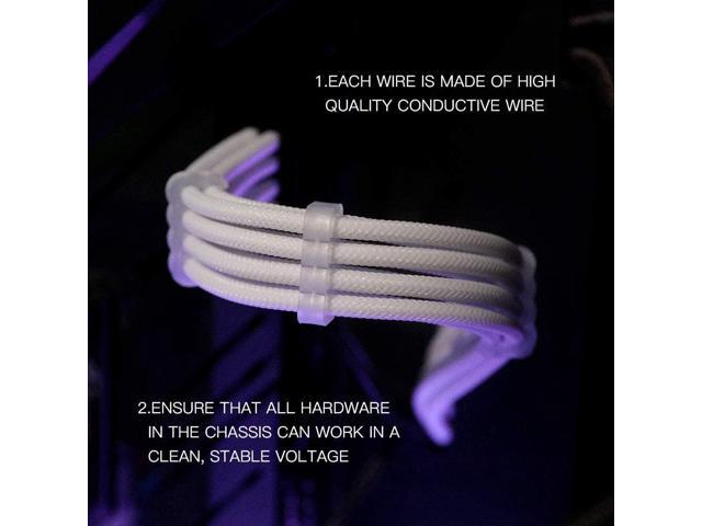 16AWG Power Supply Cable Kit 30cm mod Sleeve Extension Sleeved Custom mod for PSU to Motherboard PC Power Supply Cable (White)