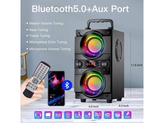 60W (80W Peak) Portable Bluetooth Speaker with Double Subwoofer Heavy Bass, Bluetooth 5.0 Wireless 100ft Outdoor Speaker, Support FM Radio, LED...