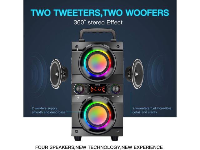 60W (80W Peak) Portable Bluetooth Speaker with Double Subwoofer Heavy Bass, Bluetooth 5.0 Wireless 100ft Outdoor Speaker, Support FM Radio, LED...