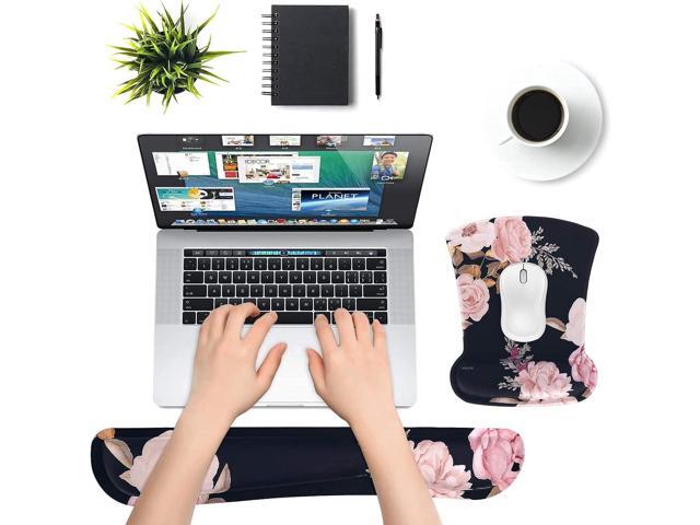 MOSISO Wrist Rest Support for Mouse Pad & Keyboard Set, Peony Ergonomic Mousepad Non-Slip Base Home/Office Pain Relief & Easy Typing Cushion with...