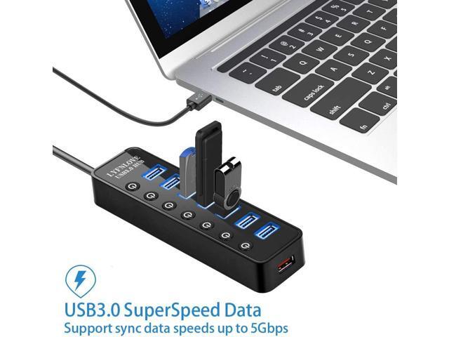 USB Hub 3.0 Powered, LYFNLOVE USB Extender Multiple USB Port USB Hub Splitter for Laptop PC with Power Adapter and 1 Charging Port, USB Expander...