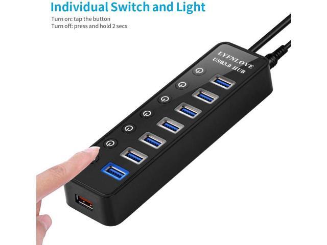 USB Hub 3.0 Powered, LYFNLOVE USB Extender Multiple USB Port USB Hub Splitter for Laptop PC with Power Adapter and 1 Charging Port, USB Expander...