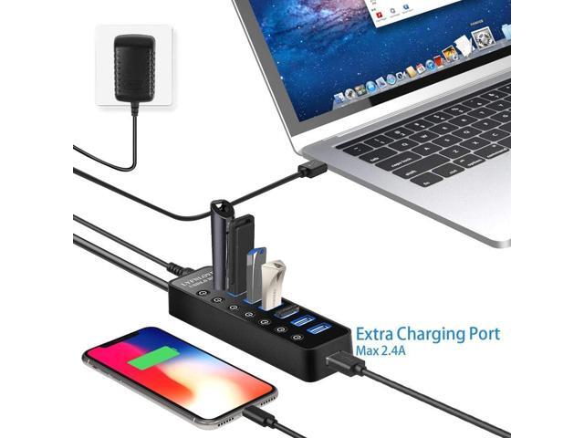 USB Hub 3.0 Powered, LYFNLOVE USB Extender Multiple USB Port USB Hub Splitter for Laptop PC with Power Adapter and 1 Charging Port, USB Expander...