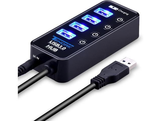 USB 3.0 Hub, Tendak USB Hub with 4 USB 3.0 Data Ports + 1 USB Smart Charging Port and Power Supply Adapter with Individual On/Off Port Switches for...