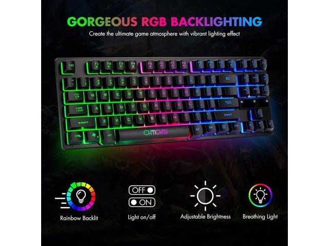 CHONCHOW 87 Keys TKL Gaming Keyboard and Mouse Combo, Wired LED Rainbow Backlit Keyboard 800-3200 DPI RGB Mouse, Gaming for PS4 Xbox PC Laptop Mac