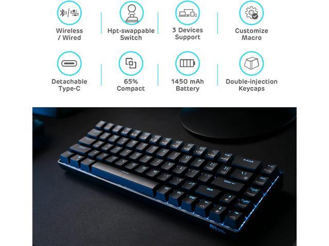 RK ROYAL KLUDGE RK68 Wireless Hot Swappable 65% Mechanical Keyboard, 68 Keys Compact BT5.0 Gaming Keyboard with Stand-Alone Arrow/Control Keys,...