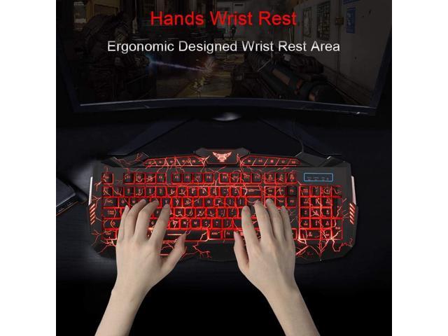 Gaming Keyboard Mouse Headset Combo,USB Wired Crack Backlit Keyboard,114 Keys Letters Glow LED Keyboard,Red LED Light Headset for Laptop PC...