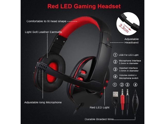 Gaming Keyboard Mouse Headset Combo,USB Wired Crack Backlit Keyboard,114 Keys Letters Glow LED Keyboard,Red LED Light Headset for Laptop PC...