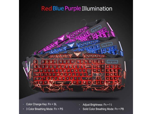 Gaming Keyboard Mouse Headset Combo,USB Wired Crack Backlit Keyboard,114 Keys Letters Glow LED Keyboard,Red LED Light Headset for Laptop PC...