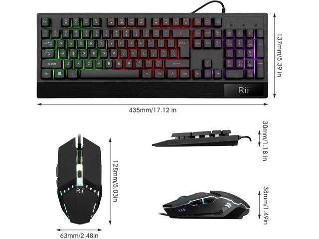 Rii Gaming Keyboard and Mouse Combo,USB Wired,104 Keys RGB LED Backlit Keyboard with Wrist Rest for PC/Laptop (Black)