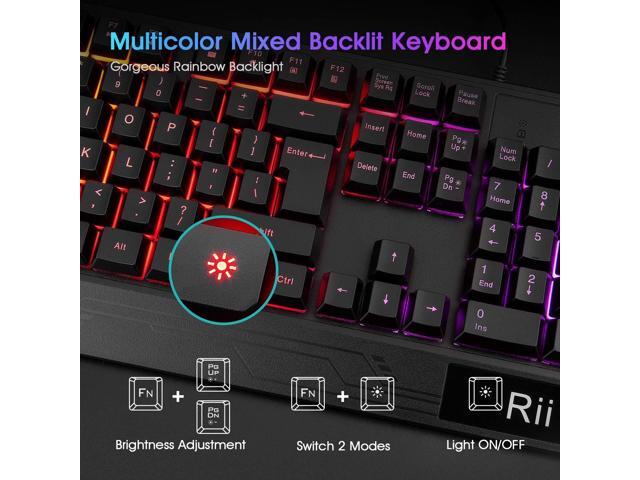 Rii Gaming Keyboard and Mouse Combo,USB Wired,104 Keys RGB LED Backlit Keyboard with Wrist Rest for PC/Laptop (Black)