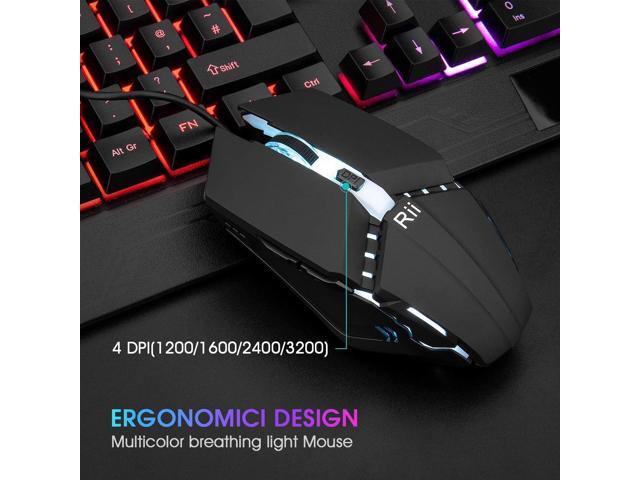 Rii Gaming Keyboard and Mouse Combo,USB Wired,104 Keys RGB LED Backlit Keyboard with Wrist Rest for PC/Laptop (Black)