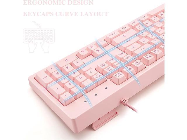 Basaltech Pink Keyboard with 7-Color LED Backlit, 104 Keys Quiet Silent Light Up Keyboards, 19-Key Anti-Ghosting Cheap Gaming Keyboard Mechanical...