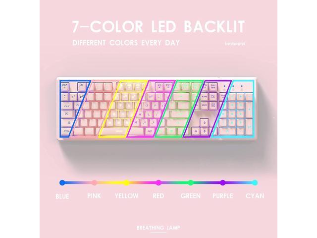 Basaltech Pink Keyboard with 7-Color LED Backlit, 104 Keys Quiet Silent Light Up Keyboards, 19-Key Anti-Ghosting Cheap Gaming Keyboard Mechanical...