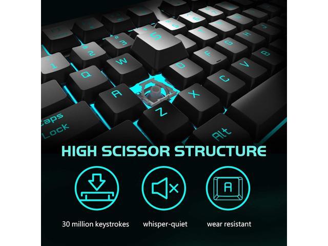 Light Up Quiet Gaming Keyboard - Membrane Silent Wired Keyboard with Low Profile Lighted Key for Computer, Windows PC Gamer - Full Size, Black