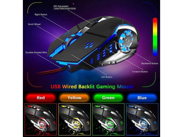 FELiCON Wired Game Keyboard and Mouse Combo, RGB LED Backlit Mechanical Feel Keyboard with Hand Rest Phone Holder,and 6 Button 3200 DPI Mice and...