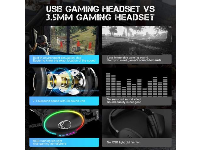 EG100 USB Wired Gaming Headset for PC, 7.1 Surround Sound,Computer Headphones with Microphone/Mic Noise Cancelling, Video Gaming, RGB Flowing Light...
