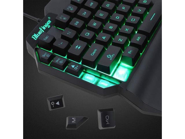 One Hand RGB Gaming Keyboard and Backlit Mouse Combo, USB Wired Rainbow Letters Glow Single Hand Mechanical Feeling With Wrist Rest Support, Gaming...