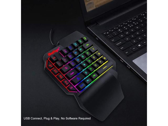 One Hand RGB Gaming Keyboard and Backlit Mouse Combo, USB Wired Rainbow Letters Glow Single Hand Mechanical Feeling With Wrist Rest Support, Gaming...
