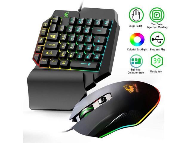 FELiCON One Handed Gaming Keyboard and Mouse Combo, Rainbow Backlit 39 Keys Portable Small Mechanical Feel Keyboard with Wrist Rest Support, RGB...