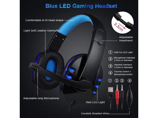 BlueFinger Backlit Gaming Keyboard, Mouse and LED Headset Combo - USB Wired 3 Color Crack Backlit, Blue LED Light Headset - Set for Work and Game