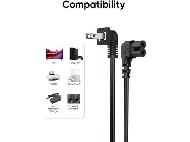 CableCreation 10 Feet 18 AWG Angled 2-Slot Non-Polarized Angle Power Cord for Samsung TV LG TCL Replacement (IEC320 C7 to Nema 1-15P), 3M