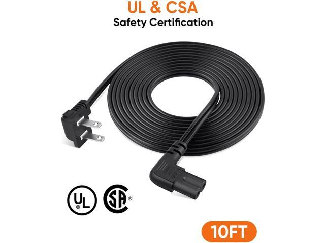 CableCreation 10 Feet 18 AWG Angled 2-Slot Non-Polarized Angle Power Cord for Samsung TV LG TCL Replacement (IEC320 C7 to Nema 1-15P), 3M